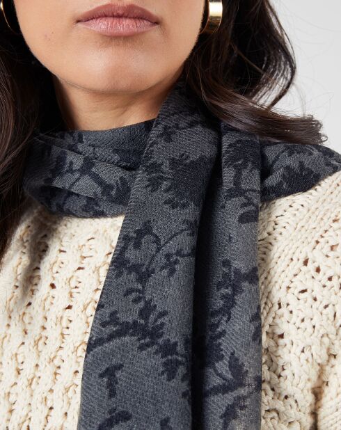 Étole 100% Laine Florali My French Country noire - 50x190 cm