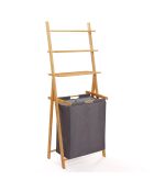 Cesto de ropa doble Maya de bambú/gris con estantes, 57 x 35 x 152 cm