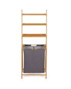 Cesto de ropa doble Maya de bambú/gris con estantes, 57 x 35 x 152 cm