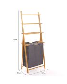 Cesto de ropa doble Maya de bambú/gris con estantes, 57 x 35 x 152 cm