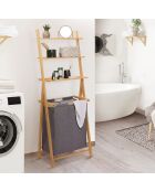 Cesto de ropa doble Maya de bambú/gris con estantes, 57 x 35 x 152 cm