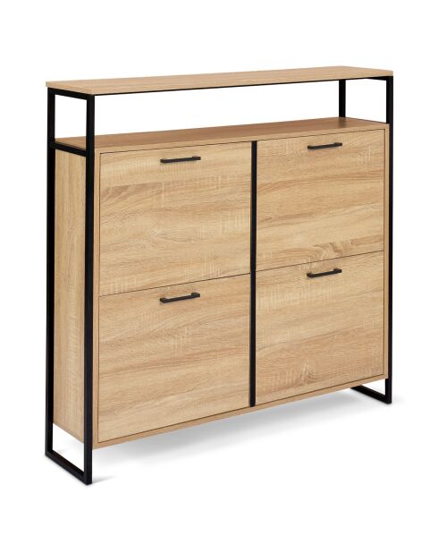 Armoire range-chaussures 4 portes Alan noir/bois - 100x23.5x97 cm