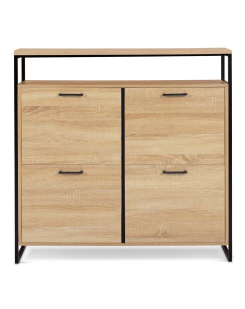 Armoire range-chaussures 4 portes Alan noir/bois - 100x23.5x97 cm