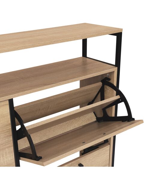 Armoire range-chaussures 4 portes Alan noir/bois - 100x23.5x97 cm