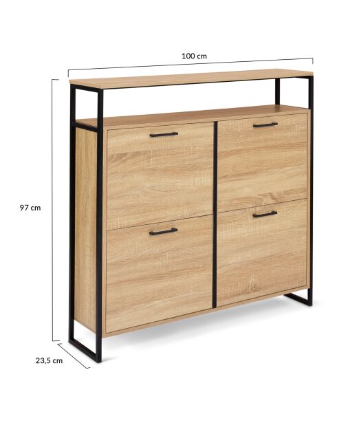 Armoire range-chaussures 4 portes Alan noir/bois - 100x23.5x97 cm