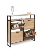 Armoire range-chaussures 4 portes Alan noir/bois - 100x23.5x97 cm