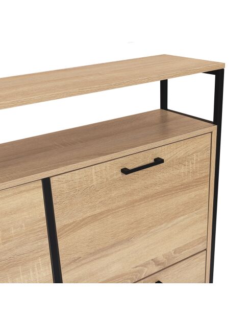 Armoire range-chaussures 4 portes Alan noir/bois - 100x23.5x97 cm