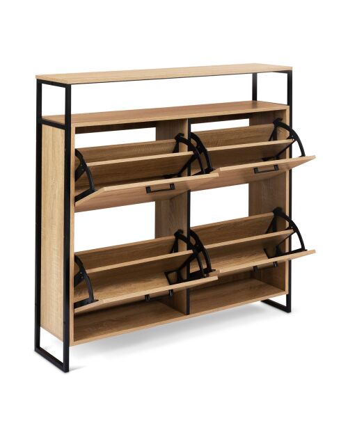 Armoire range-chaussures 4 portes Alan noir/bois - 100x23.5x97 cm