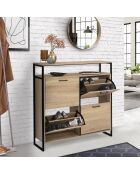 Armoire range-chaussures 4 portes Alan noir/bois - 100x23.5x97 cm