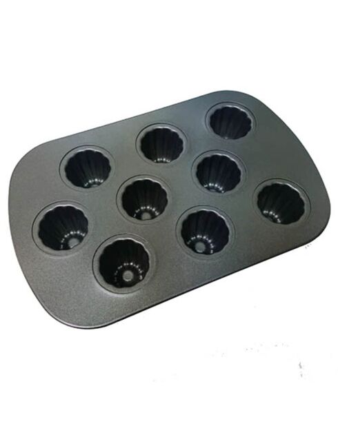 Plaque 9 cannelés acier revêtu Sucre et Gourmandises anthracite - 34x22x5.5 cm