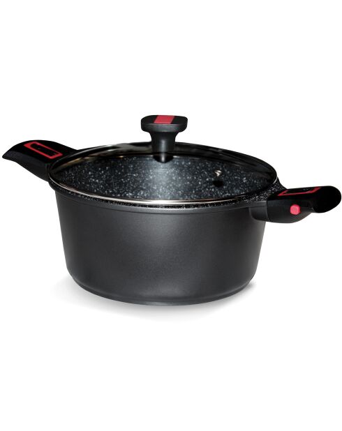 Faitout avec couvercle verre fonte aluminium Granit Pro induction noirs - D.28 cm