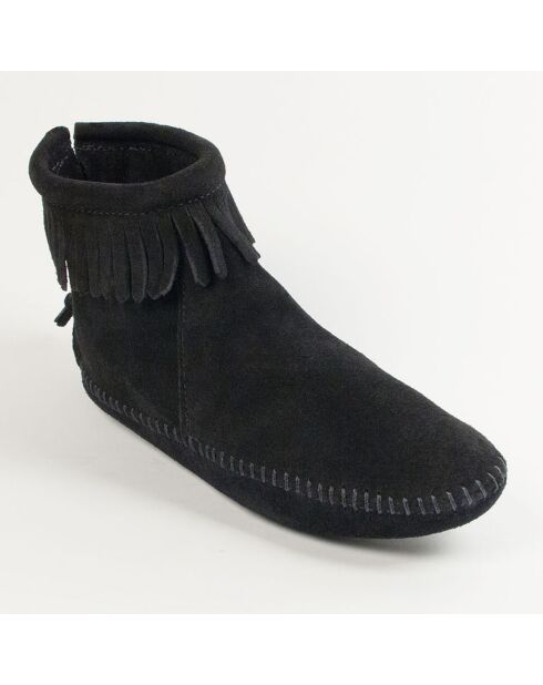 Boots en Velours de Cuir Back Zip noires