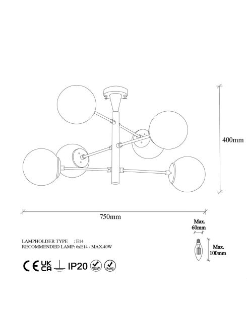 Lustre Arge doré - 75x75x40 cm