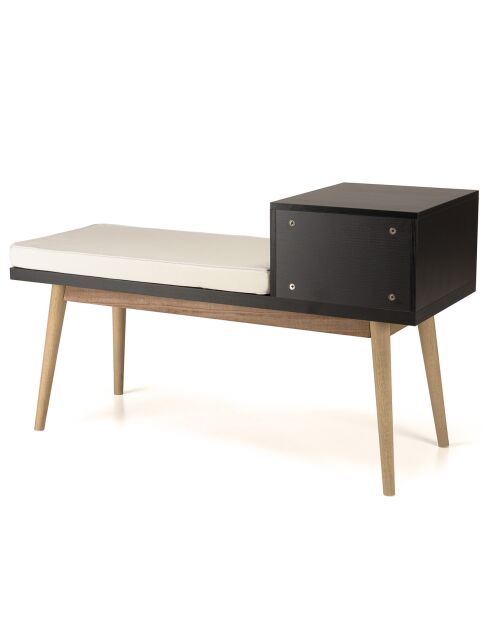 Banc 1 tiroir rotin marron/noir - 110x40x64 cm