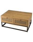 Table basse 4 tiroirs rotin marron - 90x60x40 cm