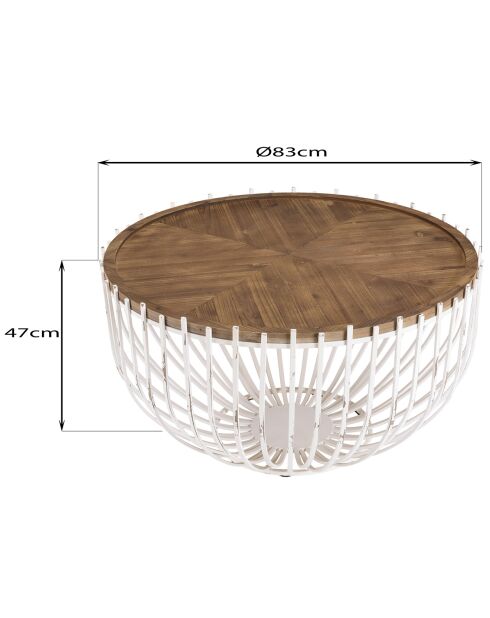 Table basse ronde naturel/blanc - 83x83x46 cm