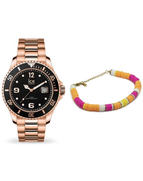 Coffret Montre Femme + bracelet Ice Steel Medium rose doré