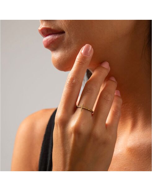 Bague Croix Pavée en Argent doré & Oxydes De Zirconium