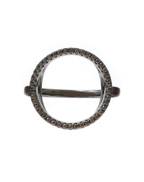 Bague Ronde en Argent noir & Oxyde De Zirconium