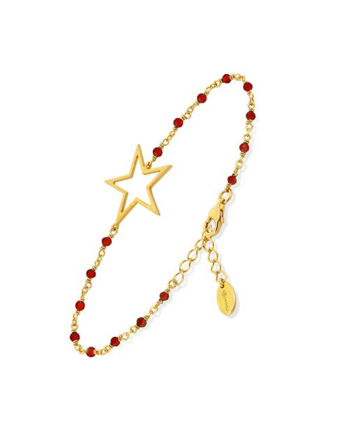 Bracelet Etoile en Argent doré & Onyx rouge