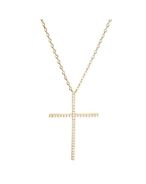 Collier Croix Verticale en Argent doré & Zirconium