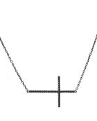 Collier Croix Horizontale en Argent noir & Zirconium