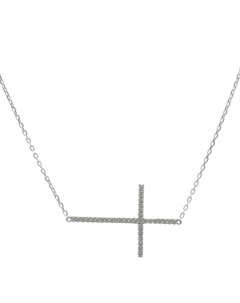 Collier Croix Horizontale en Argent rhodié & Zirconium