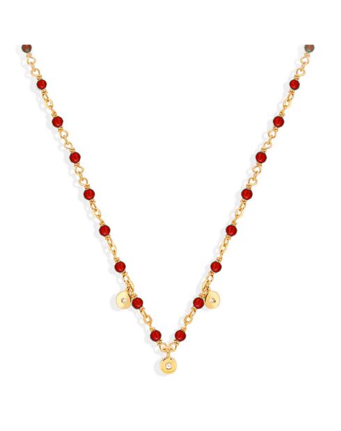 Collier en Argent Doré Petites Pampilles Serties & Onyx rouge