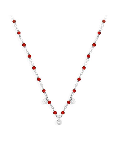Collier Petites Pampilles Serties en Argent rhodié & Onyx rouge