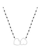 Collier Double Coeur en Argent rhodié & Spinelle noire