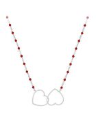 Collier Double Coeur en Argent rhodié & Onyx rouge
