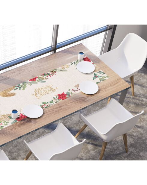 Chemin de table couronne de fleurs de Noël - 30x90 cm