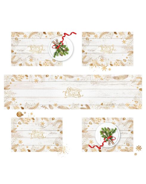 Chemin de table en bois doré/blanc - 30x90 cm