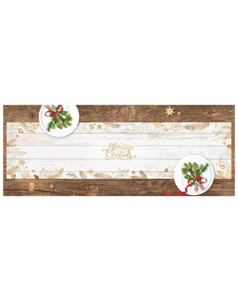 Chemin de table en bois doré/blanc - 30x90 cm