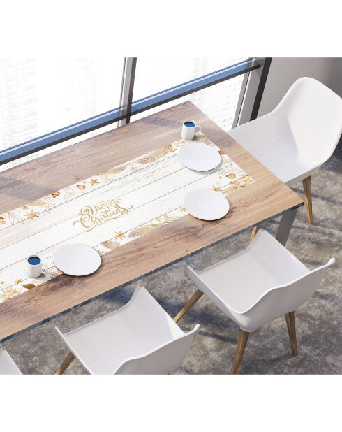 Chemin de table en bois doré/blanc - 30x90 cm
