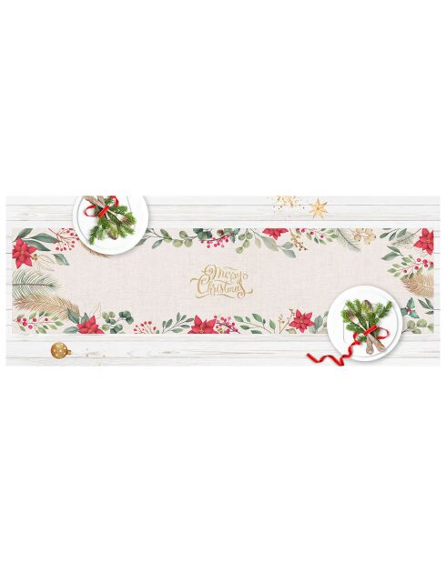 Chemin de table couronne de fleurs de Noël - 30x120 cm
