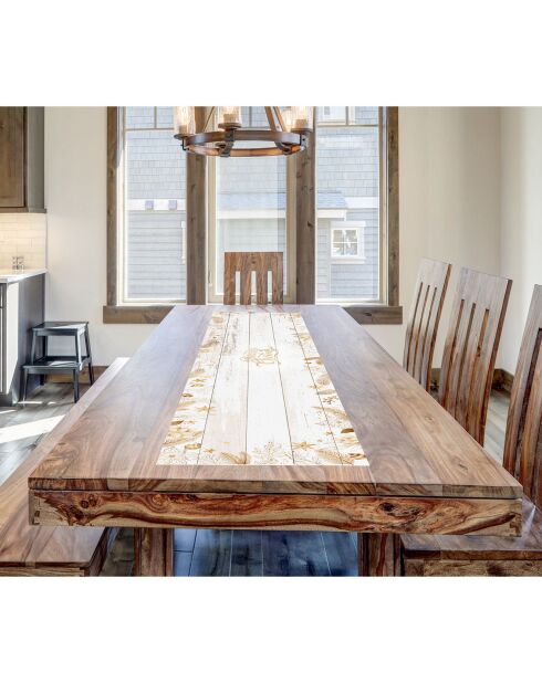 Chemin de table en bois doré/blanc - 30x120 cm