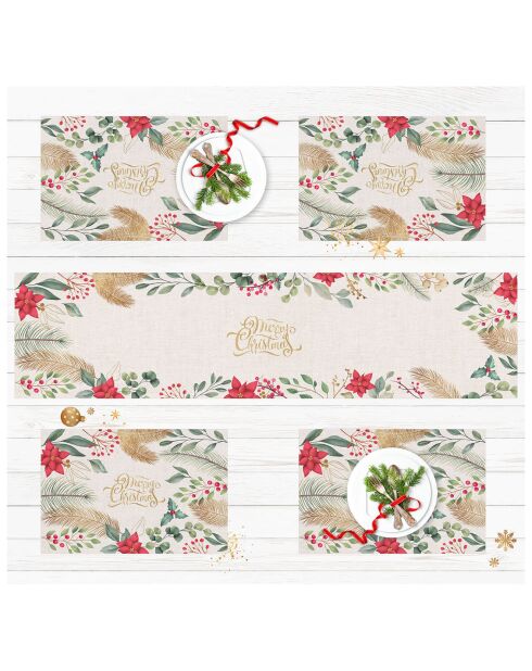 Chemin de table couronne de fleurs de Noël - 30x150 cm