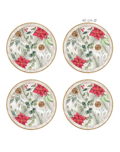 4 Sets de table Poinsettias circulaires - D.40 cm