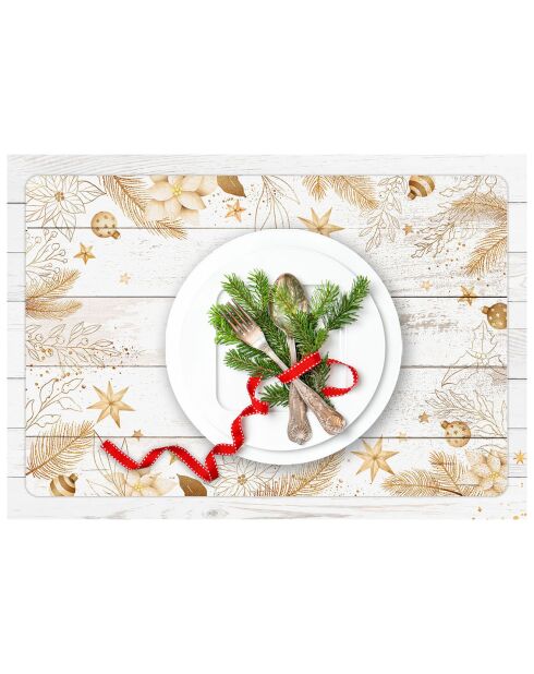 4 Sets de table de Noël en bois doré/blanc - 30x45 cm