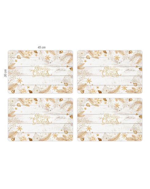 4 Sets de table de Noël en bois doré/blanc - 30x45 cm