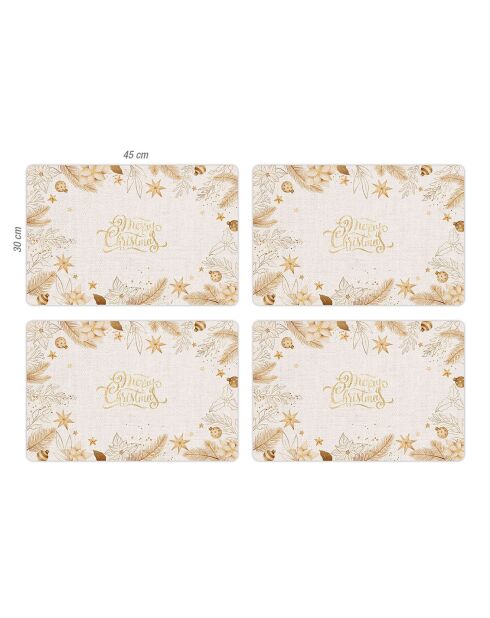 4 Sets de table de Noël toile de jute dorés - 30x45 cm