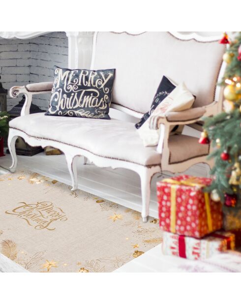 Tapis vinyle tissu de Noël doré - 65x100 cm