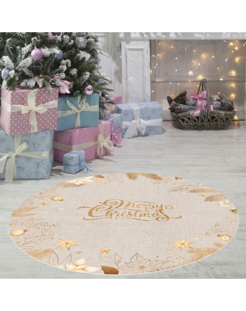 Tapis vinyle tissu de Noël doré - 95x95 cm