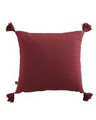 Coussin déhoussable avec pompons Gaze de coton Gaïa bordeaux