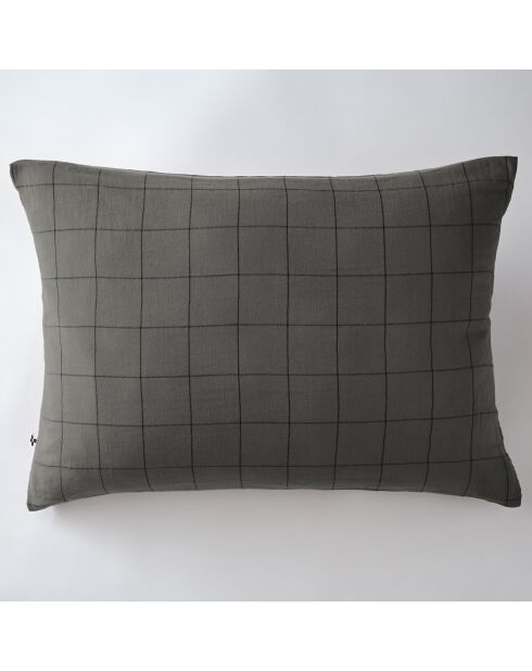 Taie d'oreiller Gaze de coton Gaïa Match anthracite
