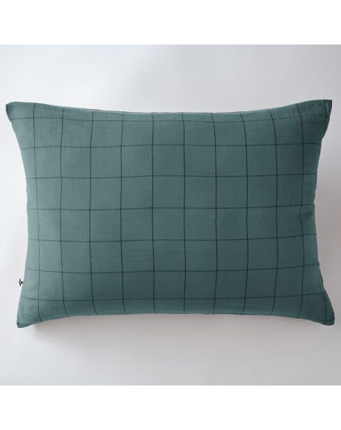Taie d'oreiller Gaze de coton Gaïa Match bleue