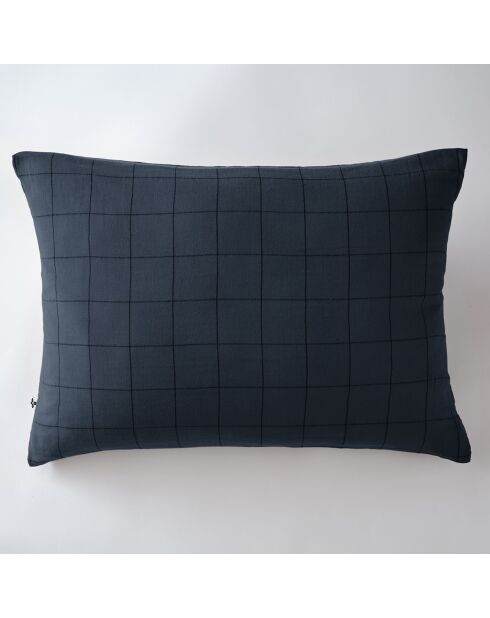 Taie d'oreiller Gaze de coton Gaïa Match bleu foncé