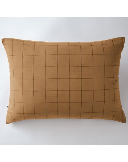 Taie d'oreiller Gaze de coton Gaïa Match marron