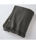 Plaid à franges Gaze de coton Gaïa anthracite